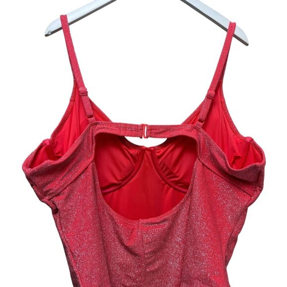 Good American Anthropologie Plus Size 4X Swimsuit Sparkle Demi-Cup Coral NWT - Picture 6 of 13